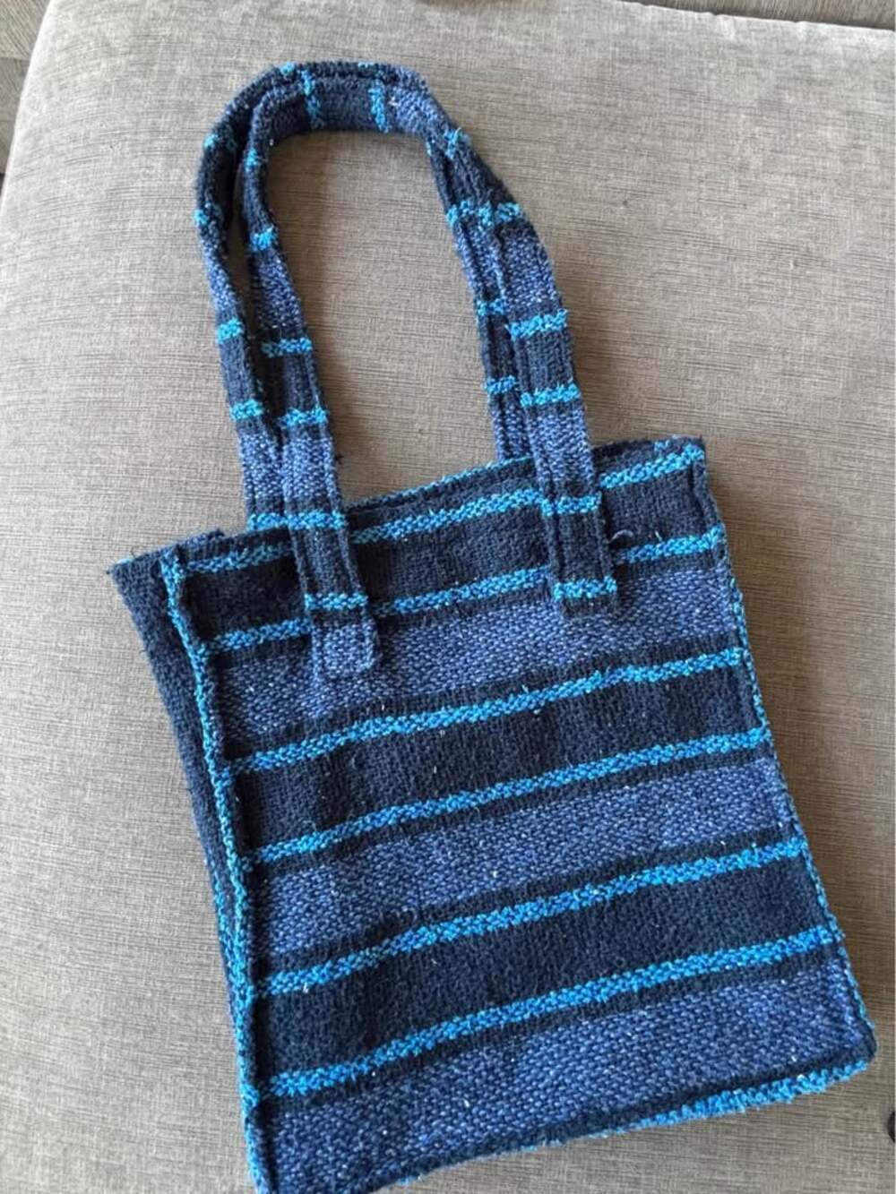 Molina Mexican Indian Woven Tote Bag Blue Striped Baja Boho Beach Purse 13.5"x13